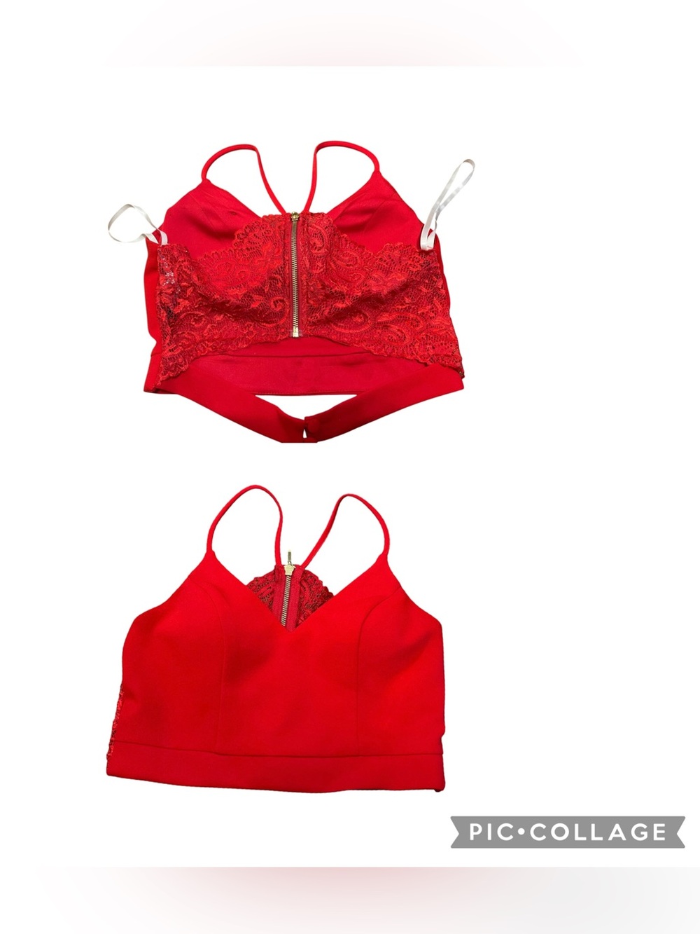 B. Darlin Red Lace Crop Top Bralette Size 7/8 Back Zip Strappy Party